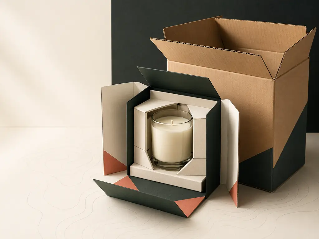 Custom Packaging Manufacturer | CustomPackForge Candles Fragrance Hero Protection Concept V01 Card