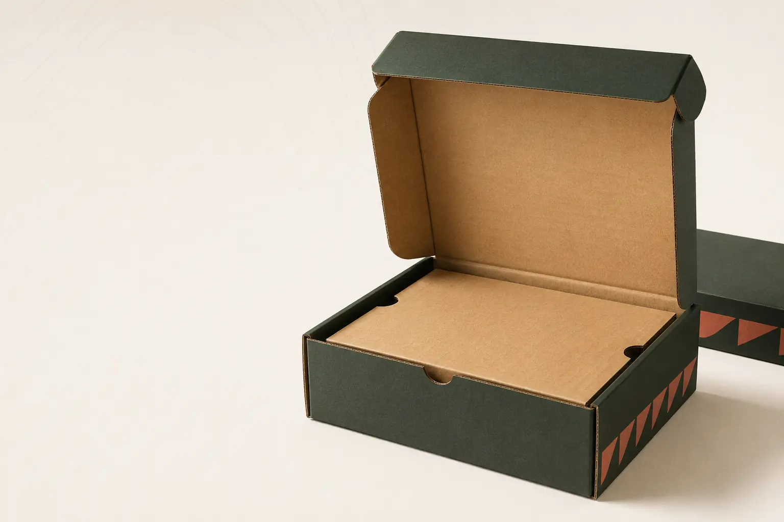 Concept rendering of an open corrugated mailer with a fitted paper insert.